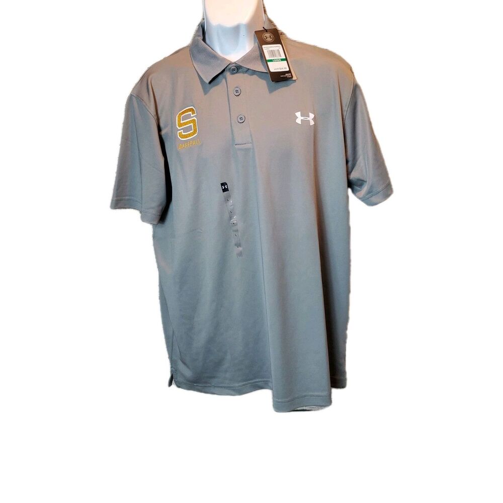 Under Armour Heat Gear Gray  BASEBALL Embroidered Print Polo Shirt Size Large